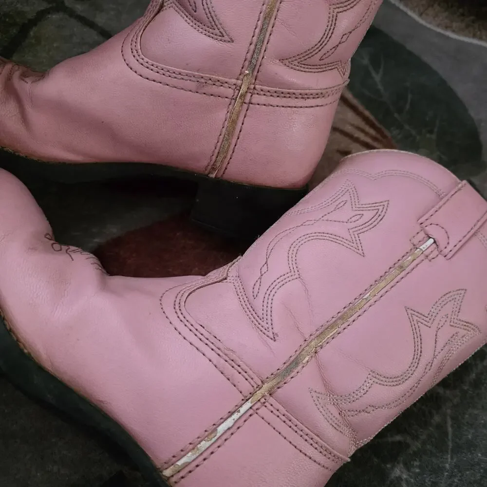 Durango Pink Western Cowgirl Boots Girls Youth Size 2D Faux Vegan Leather Cowboy